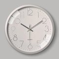 12-inch silent wall clock with silver frame and 3D numeric scale on white dial - White Silver