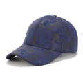 Detailed view of dark blue camouflage baseball cap featuring premium faux suede texture - Adjustable / Deep Blue Camouflage