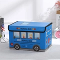 Scatola portaoggetti pieghevole scuolabus cartone blu, organizer per giocattoli in tessuto. - Blu