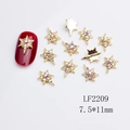 Golden octagonal star nail jewelry with colorful rhinestones, size 7.5x11mm model LF2209 - Golden Iridescent Octagonal Star (2209)