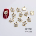 Golden turtle 3D nail art decoration with crystal rhinestones, sized 8x10mm for DIY manicure - Golden Rhinestone Turtle (2213)