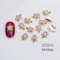 8x10mm turtle-shaped alloy nail jewelry with AB crystals for DIY manicures - Golden Iridescent Turtle (2215)
