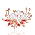Exquisite golden brooch with white pearls and red rhinestones in floral design - No. 38-Gold Red Gem Floral