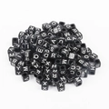 Black acrylic square alphabet beads with white letters for DIY jewelry making - English Alphabet Style (BSD355) / 100 Pieces/Pack (6x6mm) / Black & White