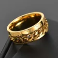Anillo giratorio de acero inoxidable dorado con números romanos y cadena cubana - US 8 / Dorado