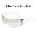 Frameless futuristic sunglasses with silver frame and mirror lenses with star rhinestones - Silver Frame Light Mercury Lens
