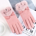 Damenhandschuhe aus rosa Wildlederimitat mit Plüschbündchen und warmem Winterfutter - Einheitsgröße / Wildleder Bärengesicht Rosa