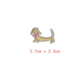 Cute golden dachshund embroidered iron-on patch with pink bow detail, size 3.7x2.3cm - Style GZ-2474
