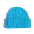 Bright blue chunky knit beanie hat for winter warmth with a cuff design - Lake Blue