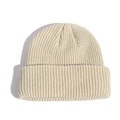 Short beige knitted beanie hat with a ribbed texture and turn-up cuff for autumn winter - Beige