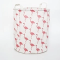Large foldable canvas storage basket with red flamingo print for laundry or toys - White Flamingo
