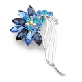 Elegant flower-shaped silver brooch with blue crystal petals and iridescent stones - Blue