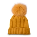Gorro de invierno de punto grueso amarillo mostaza con un gran pompón de piel sintética - Amarillo