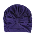 Turbante viola per neonati con un grande fiocco decorativo e tessuto in cotone a maglia - Viola scuro
