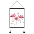 Scandinavian flamingo wall art tapestry with three pink birds and black tassels decoration - Three Flamingos