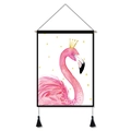 Wandteppich mit rosa Flamingo und goldener Krone, schwarze Quasten für Wanddekoration - Kronenflamingo