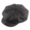 Classic black PU leather newsboy cap with eight-panel stitching and a structured brim - 57-58cm / Black Octagonal Cap Style 1