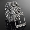 Cintura di lusso in strass argentati a dieci file con fibbia rettangolare grande - Stile a 10 Righe / Argento