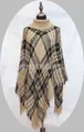 Oversized beige turtleneck poncho with black grid pattern and fringe hem details - One Size / Beige and Black Plaid