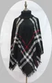 Women's autumn winter plaid knitted poncho sweater with turtleneck and tassel details - One Size / Black Grey and Red Plaid