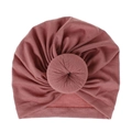 Soft knitted baby turban hat with a large donut knot design in dusty rose pink color - One Size / Dust Rose