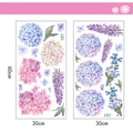 Vista detallada de la disposición de los adhesivos de pared de hortensias rosas y moradas en dos hojas - Racimo de Flores Rosas y Púrpuras / 60*30cm*2 Piezas