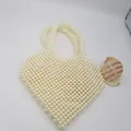 Handmade pearl beaded heart shaped tote bag with double handles for a vintage look - Off White