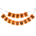 Orange Happy Halloween banner with scalloped edges and black lettering for party decor - Square Orange Halloween Banner