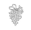Elegant silver brooch with sparkling zircon grape cluster and a delicate bow tie design - No. 16-Silver Bow Grapes