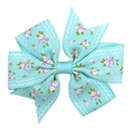 Sweet light blue floral daisy print ribbon hair clip with white lace trim for girls - Blue Lace Edge Floral
