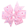 Pink grosgrain ribbon bow hair clip with white daisy print and blue polka dots - Pink Daisy Polka Dot
