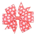 Coral red hair clip with white daisy pattern on textured ribbed ribbon for girls - Coral Red Daisy Print Style (4)