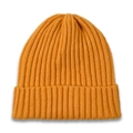 Close-up of bright yellow rib-knit beanie showing thick texture and folded cuff detail - Yellow