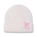 Cozy white ribbed knit beanie for children featuring a stylish red lettered textile label - White