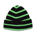 Berretto a maglia a righe nero e verde neon per bambini in misto lana a costine - Verde Nero - Cappello a Righe per Bambini