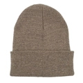 Solid brown knitted winter beanie hat with speckled texture and fold-over cuff - One Size / Coffee