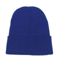 Classic blue knit beanie for women with a ribbed fold-over cuff on a white background - One Size / Blue