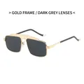 Modern double bridge pilot sunglasses with gold metal frame and dark grey lenses - Gold Frame Black Grey