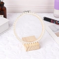 Faux pearl embroidery lace earring display stand with natural wooden base holder - Round Mesh Diameter 13cm