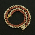 Collana a catena cubana dorata da 13mm da uomo con cristalli rossi e bianchi - 16" / Oro con Strass Rossi