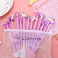 Purple unicorn cartoon stationery set with transparent pencil case and cute animal pens - 10 Pens + Pencil Case / Purple Series