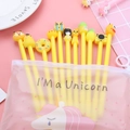 Cute cartoon gel pen set in a pink unicorn pencil case with assorted animal toppers - 10 Pens + Pencil Case / Yellow Series