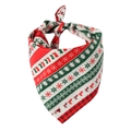 Close-up of Christmas dog bandana with festive reindeer, snowflakes and plaid patterns - Christmas Striped Style