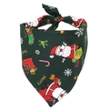 Christmas pet dog bandana in dark green cotton fabric with festive Santa Claus print - Green Santa Style