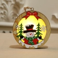 Illuminated wooden Christmas pendant with cute snowman design and warm LED light - Round-Snowman