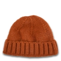 Kids warm knit skull cap in burnt orange, featuring a soft thick ribbed texture - Caramel color