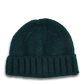 Detail of forest green knit beanie featuring wide ribbed cuffs and thick soft texture - Dark Green