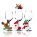 Three Christmas wine glass charms with Santa Claus, Reindeer and Snowman plush designs - 3pcs Mixed Style