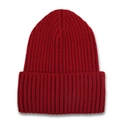 Detalle del tejido de punto acanalado grueso en un gorro de invierno rojo oscuro - Burdeos