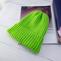 Neon green ribbed knit beanie hat for winter, stylish unisex stretch skull cap - One Size (High Elasticity) / Avocado Green